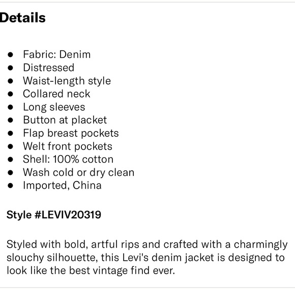 Levi’s Distressed Denim Oversized Jacket | Large - Picture 8 of 16